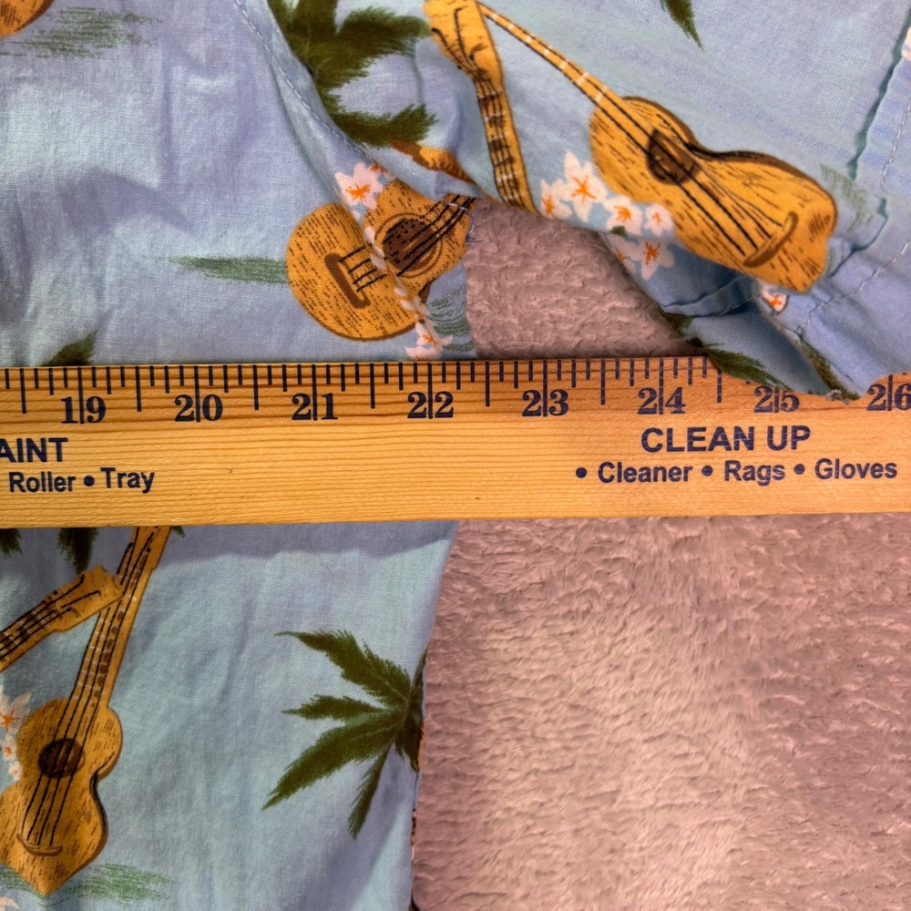 Coastal Mens Shirt Cotton Blue XL Ukulele Palm Tree Print Hawaiian Button Down - Picture 4 of 8